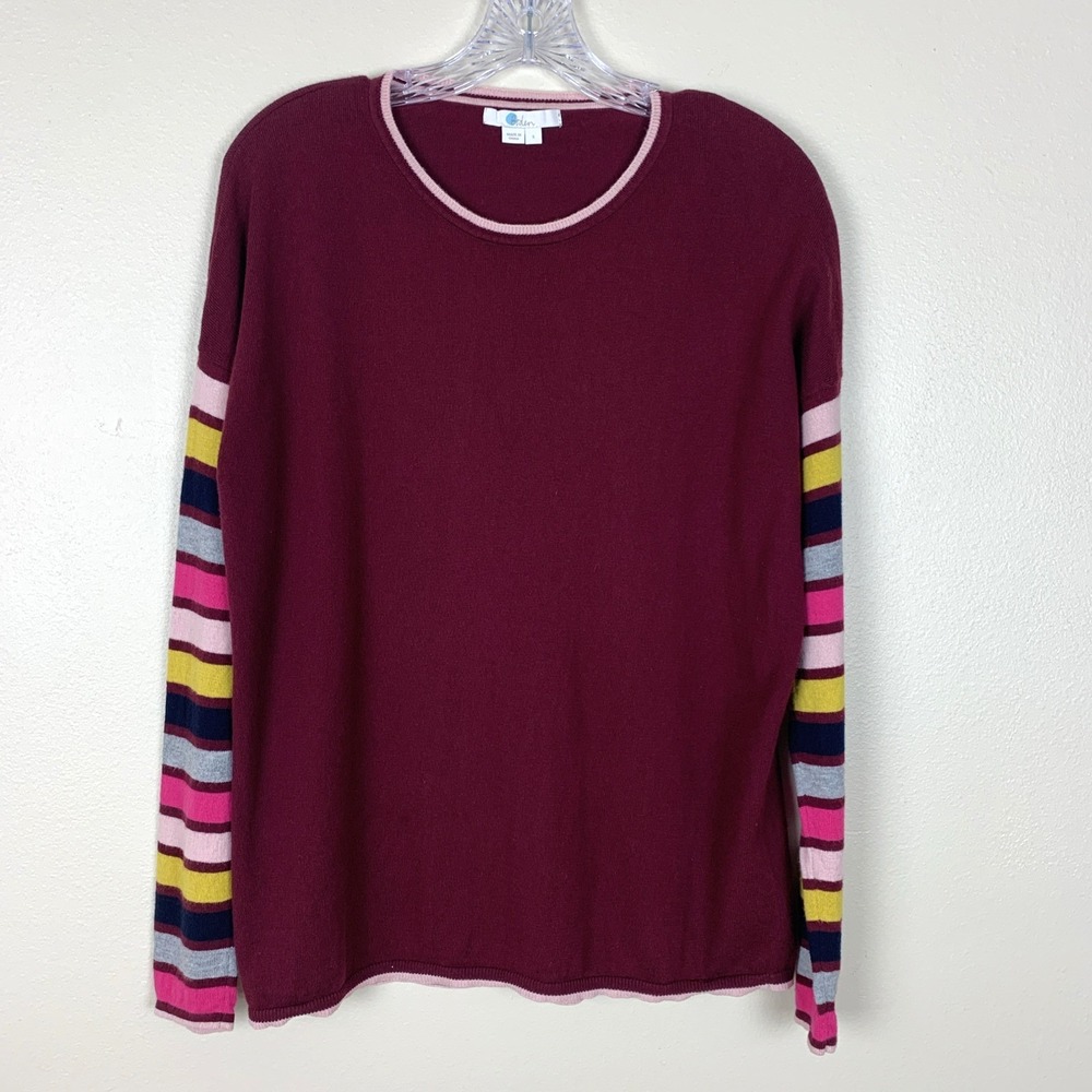 Boden Striped Wool Cotton Blend Crew Sweater Jumper Size S Striped Maroon